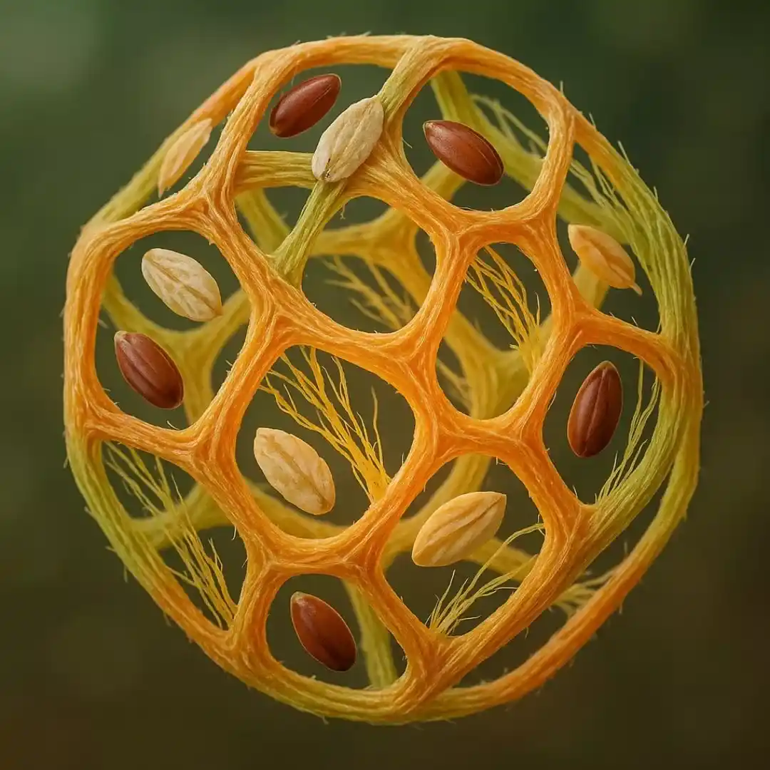 visualizes the invisible, presenting fiber not as a boring nutrient, but as a complex and foundational architectural network crucial for health.