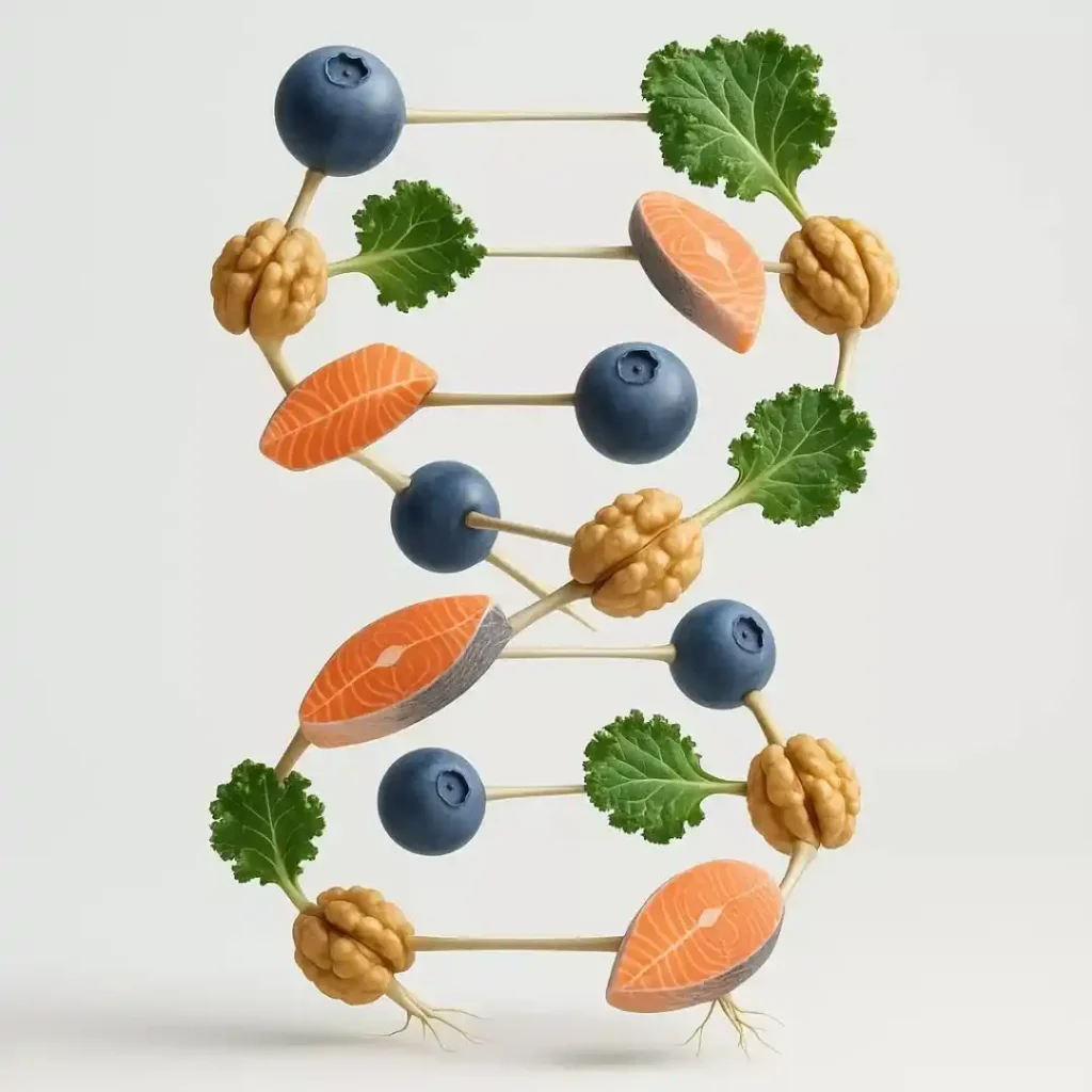 This image is visually links superfoods to their core benefit: foundational, nutrient-dense building blocks for the body, presented in a sleek, infographic style.
