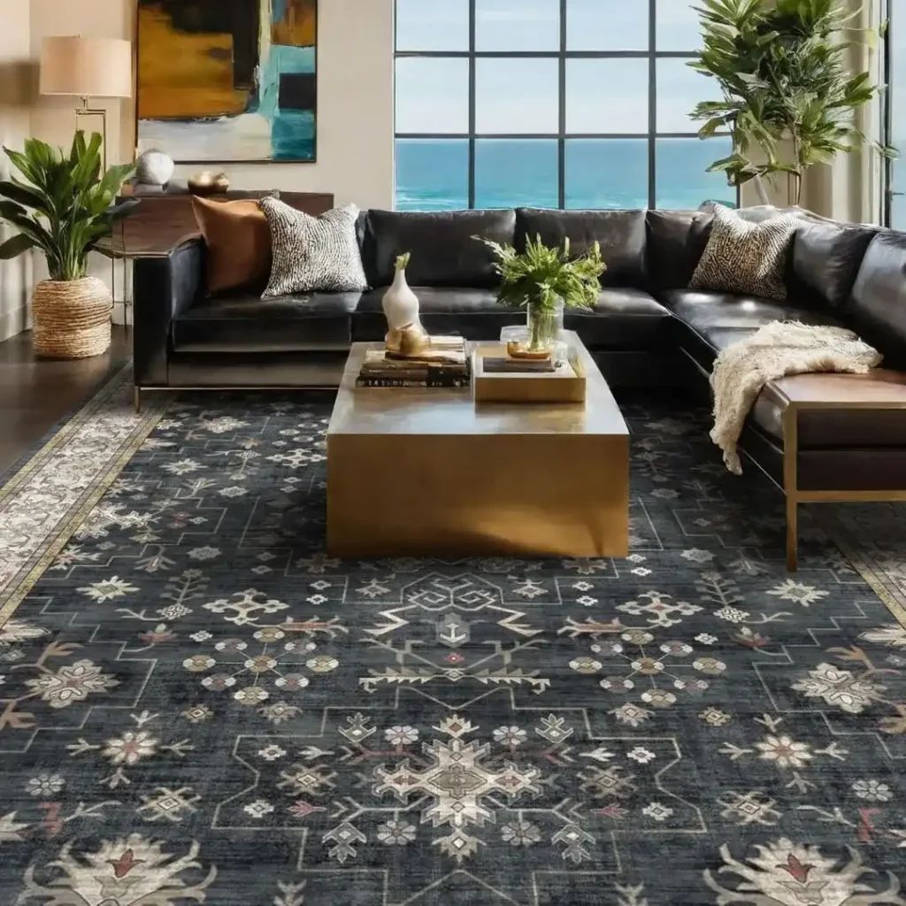 Black Farmhouse Washable 8x10 Area Rugs for Living Room
