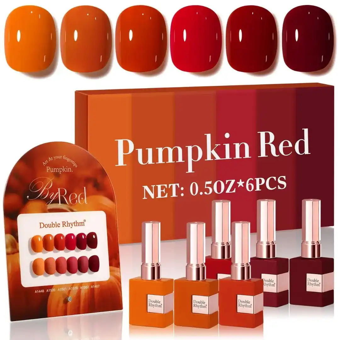 Double Rhythm 6-piece 15ML gel polish set with vibrant nail colors displayed on a white background