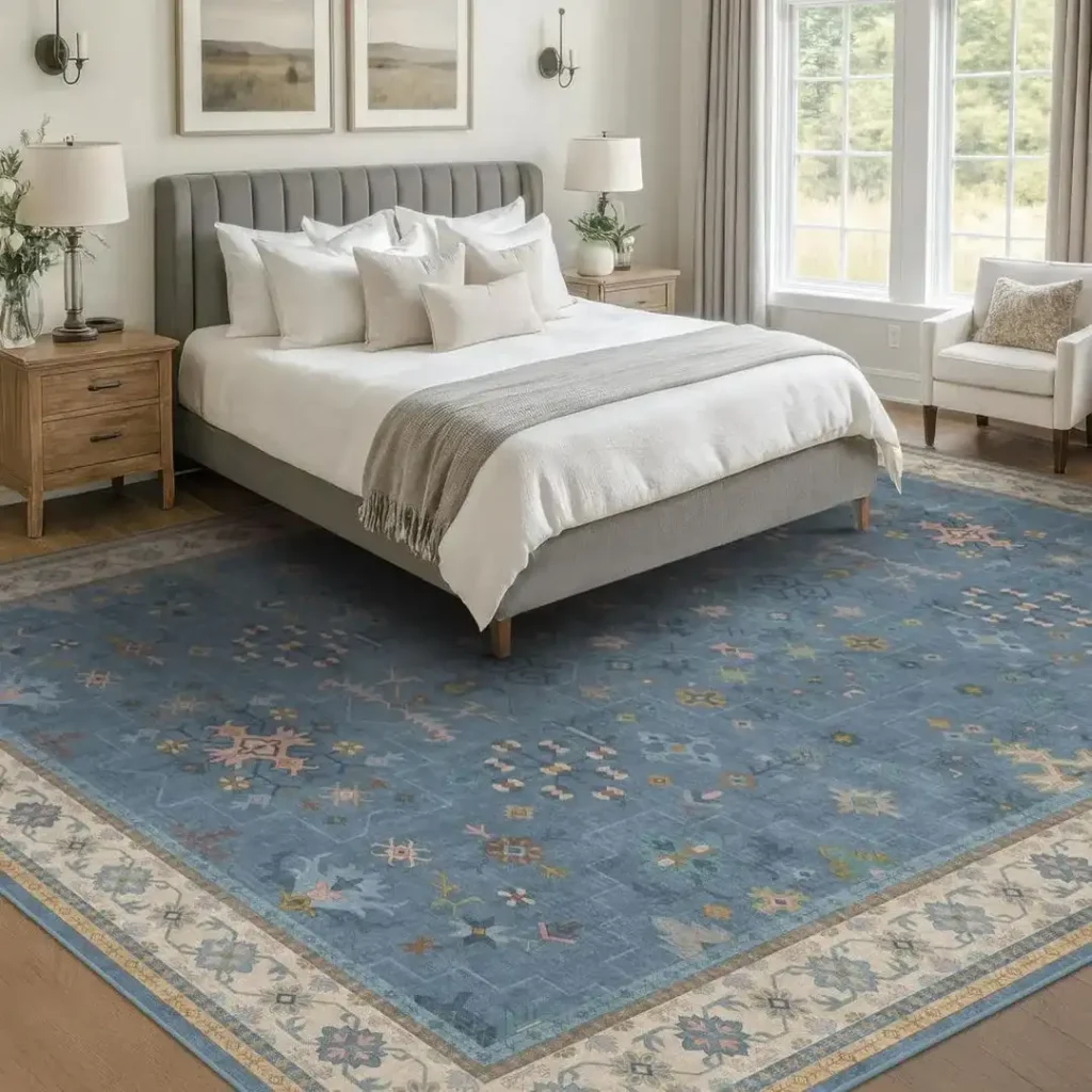 Eclectic Dusky Blue Area Rugs for Bedroom