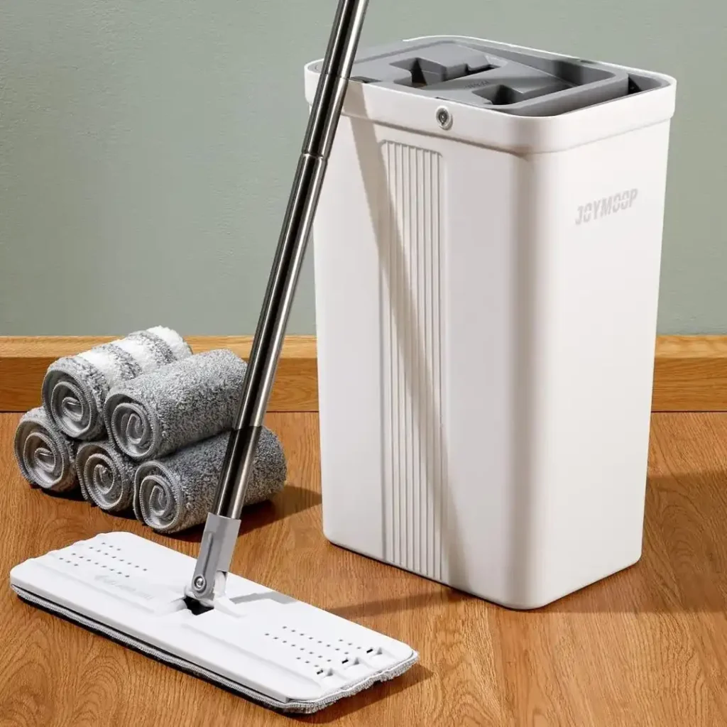JOYMOOP flat mop and bucket with wringer set designed for easy floor cleaning and dust removal