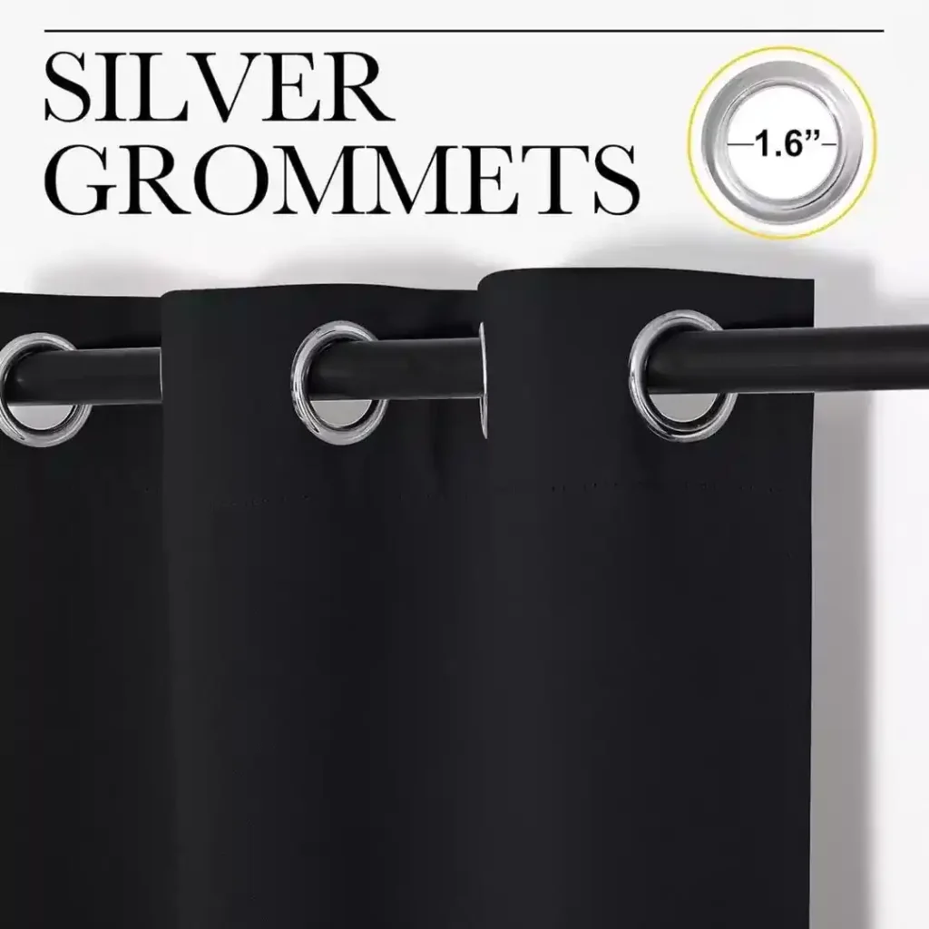 Collection of top blackout curtains in more than 20 colors displayed in a modern bedroom interior