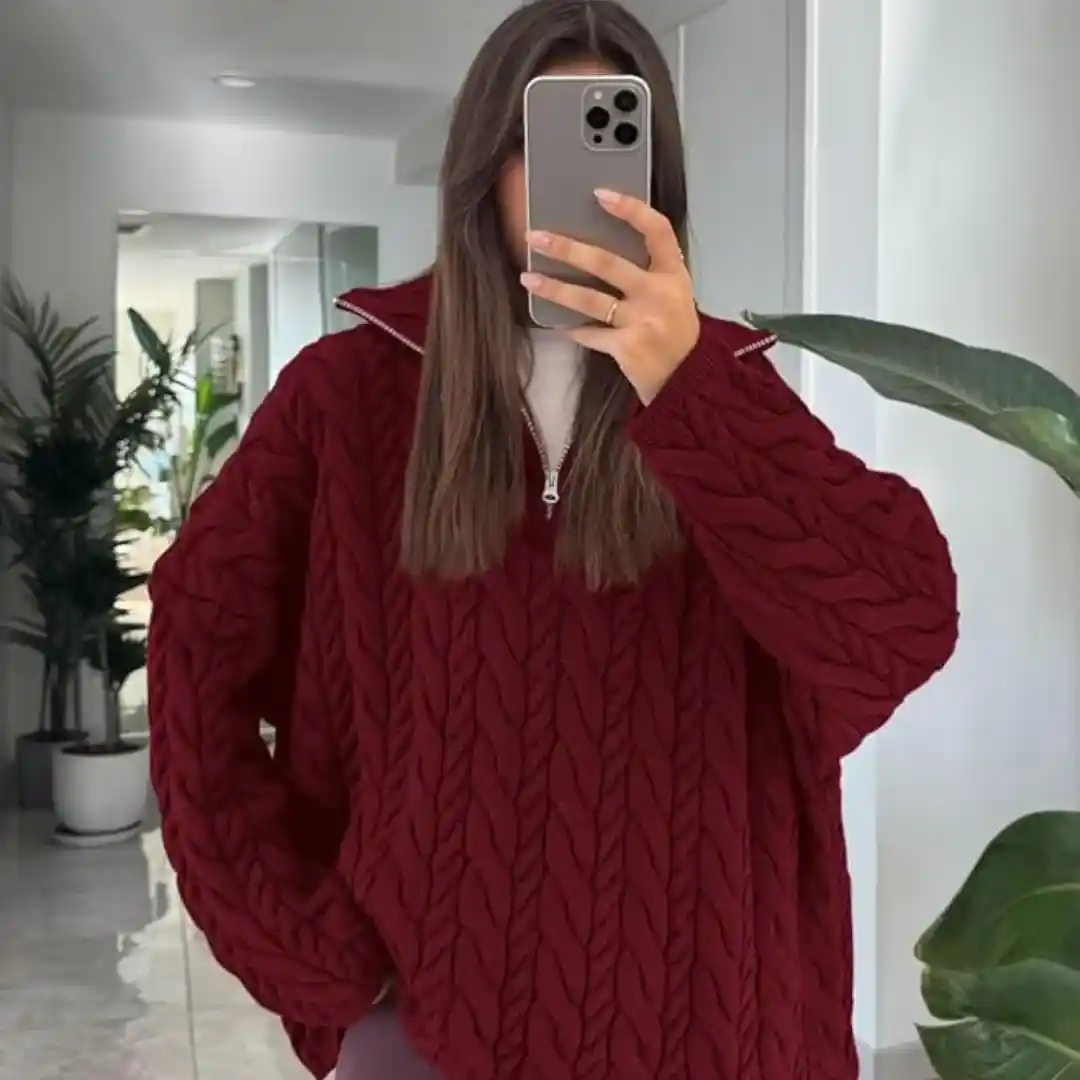 Womens Fall Sweaters 2025 – Cozy and Stylish Autumn burgundy sweater wore by a lady